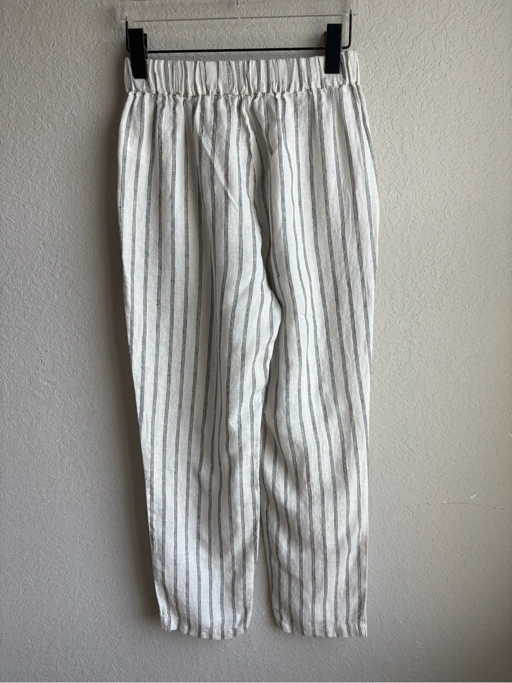 Quince 100% European Linen Stripe Pull-On Pants White Black XS Coastal